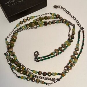 Silpada N1683 Green Pearl, Jade, Sterling Silver Multi-Strand Necklace - Retired